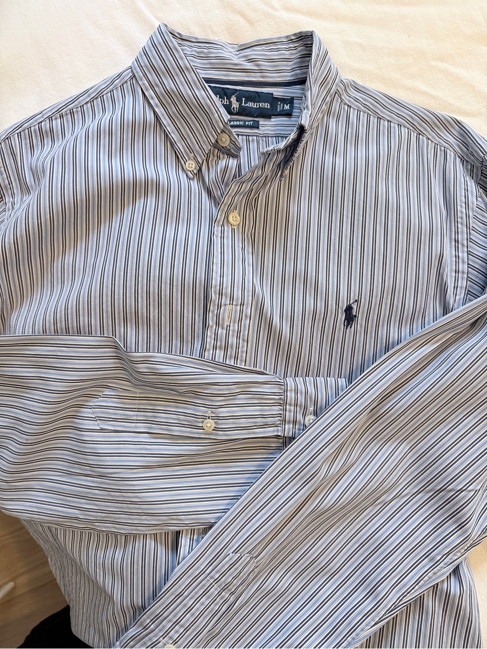 Ralph Lauren Blue and White Striped Button-Down Dress Shirt